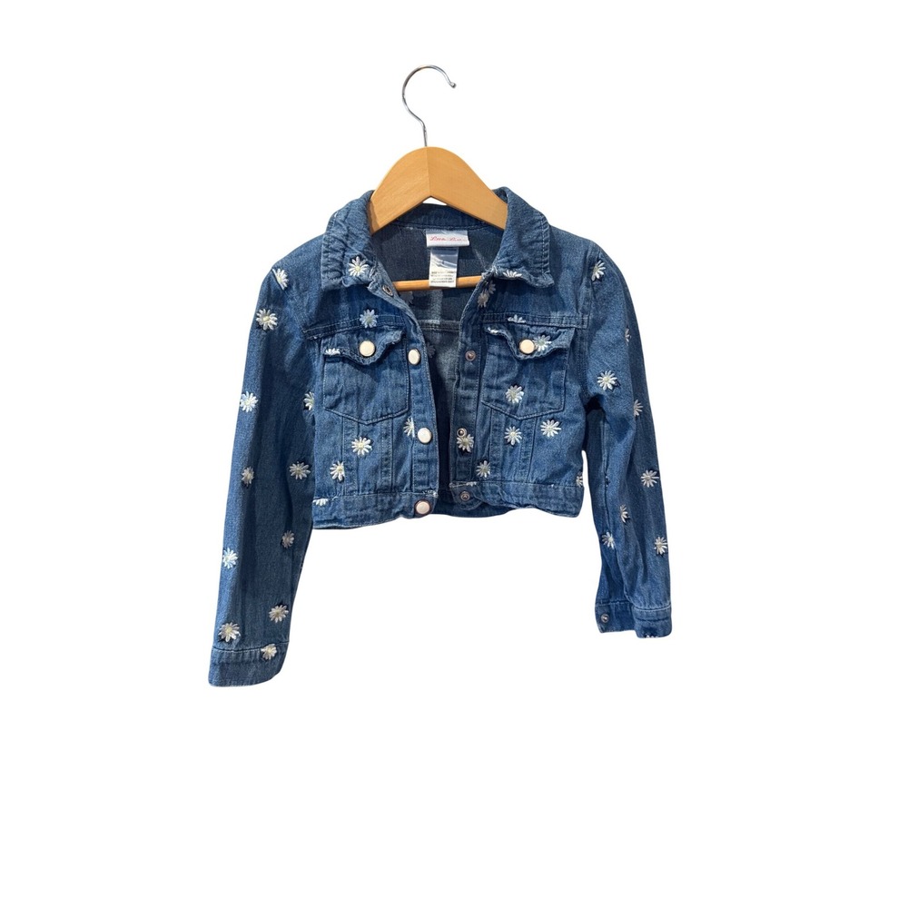 Little Lass Denim Jacket girls 6 daisy embroidery
